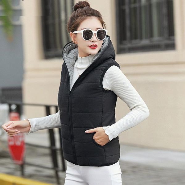 

women's vests autumn winter women vest cotton hooded casual slim waistcoat female sleeveless jacket, Black;white