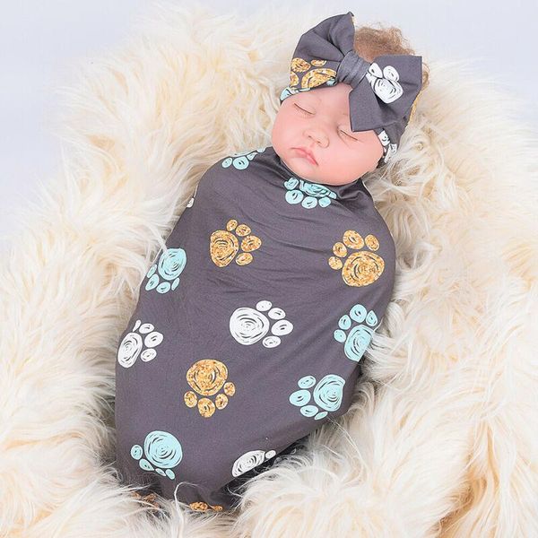 

footies goocheer fashion 2021 infant blanket swaddle born muslin wrap swaddling sleeping bag + headband, Blue