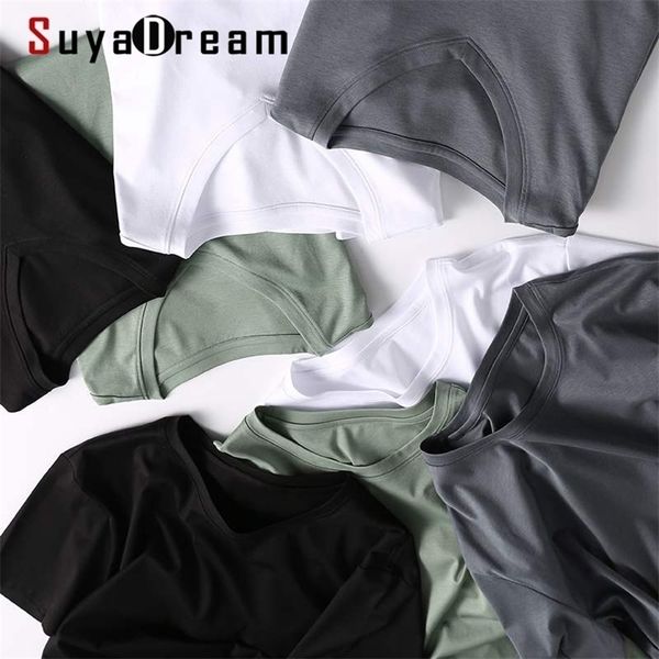 

suyadream mens solid t shirts cotton and silk mix plain o neck short sleeved shirts summer basic 210409, White;black
