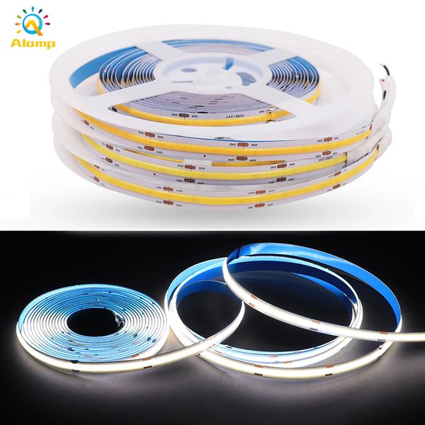 DC12V 24 VOB COB Şeritler 8mm Yüksek Yoğunluklu Esnek Şerit Neon Işık IP20 RA90 320LEDS Kapalı Açık Dekor için Dim Dim LED Şerit Işıkları