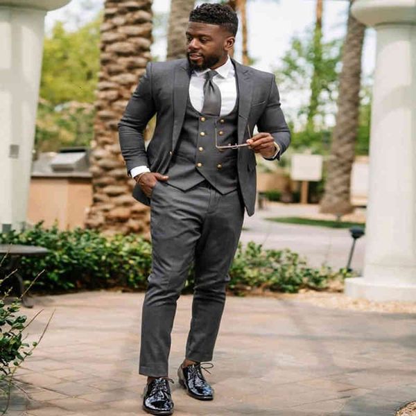 

men's suits & blazers dark grey men slim fit for wedding tuxedos 3 piece male fashion double breasted waistcoat business blazer with pa, White;black
