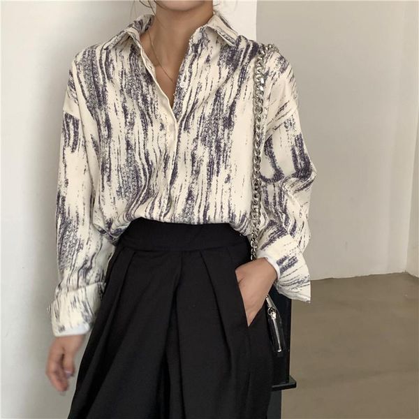 

women's blouses & shirts spring autumn women prined plus size blouse female printing loose button shirt office lady long sleeve oversiz, White