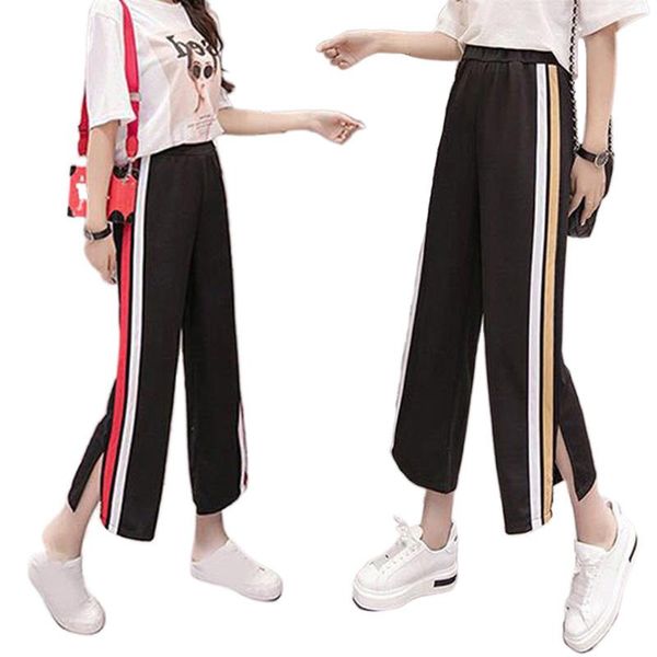 

yoga outfit summer black loose pants cool bell-bottom trousers casual leg opening high waist leggings with stripe