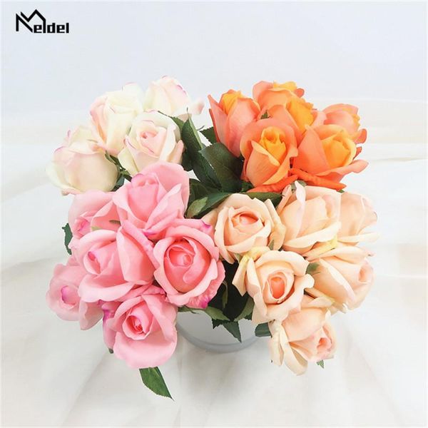 

6pcs/lot artificial rose flowers wedding bouquet white pink silk flower home vase table party decor imitation flore decorative & wreaths