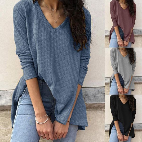 

women's t-shirt women v-neck loose long sleeved tshirt basic tee commuter elegant ladies female clothing plus size autumn solid t-shir, White
