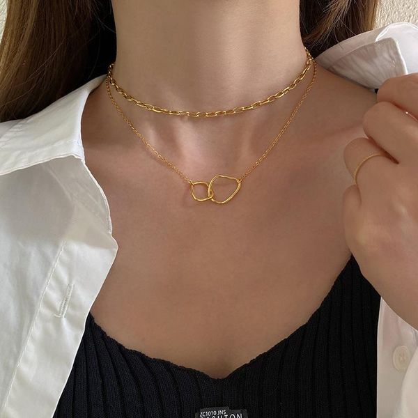 

pendant necklaces arrival trendy double ring pandant necklace ins korean clavicle chain for women 2021 trend fashion luxury jewelry, Silver