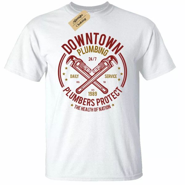 

downtown plumbing t-shirt mens plumbers gift, White;black