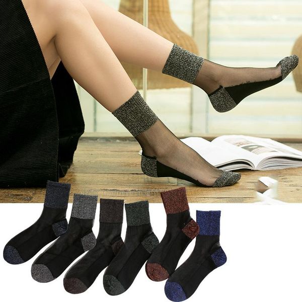 

2/3pair summer fashion women ultrathin transparent socks glitter crystal glass silk lace elastic short meias & hosiery, Black;white