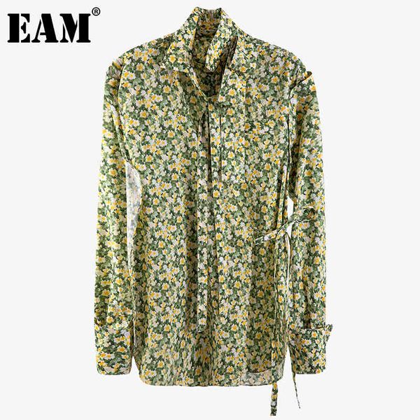 

[eam] women irregular pattern printing big size blouse lapel long sleeve loose fit shirt fashion spring autumn 1dd6947 21512, White