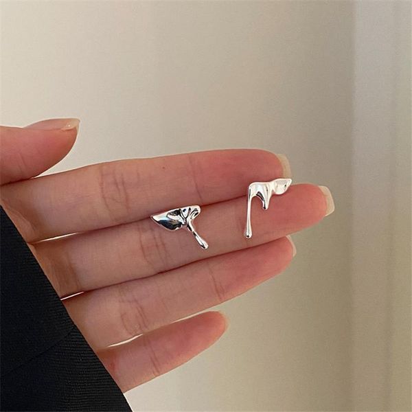 

stud asymmetrical real 925 sterling silver earrings for women fine jewelry, minimalist female unique shaped earings accessories, Golden;silver