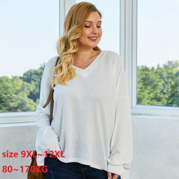

autumn and winter sweater plus size 8xl 10xl 12xl bust 170cm 100kg 170kg fashion long sleeve v-neck thin women's sweaters, White;black