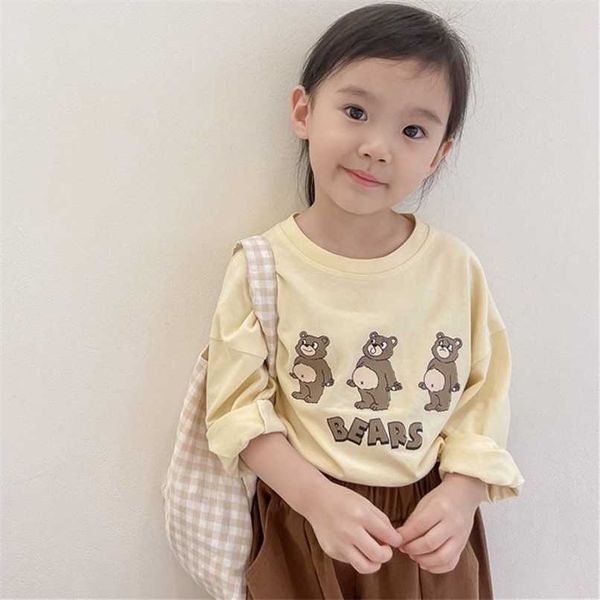 

kids clothing t shirts print girls boys cotton children bear tee shirt baby toddler cartoon full long sleeved clothes 1-6y 220118, Blue