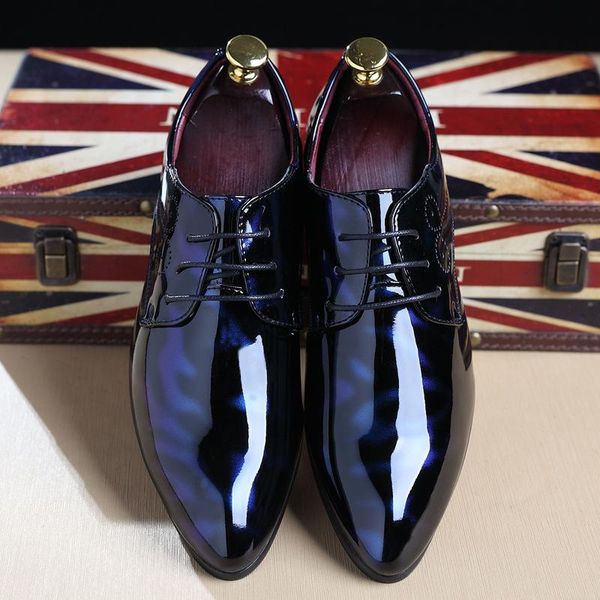 

dress shoes fashion pointed toe business wedding patent leather oxford men formal for 2021, Black