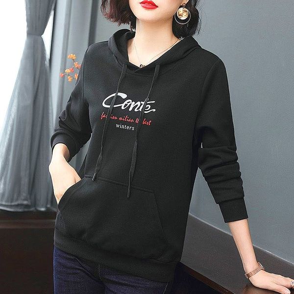 

hoodies 2021 fashionable winter casual breathable women's long sleeve hoodie, Black