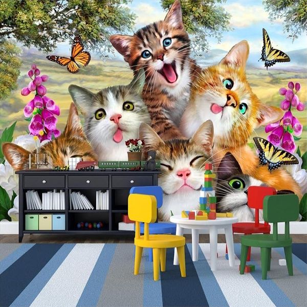 

wallpapers dropship po wallpaper 3d cartoon cute cat animal children kids bedroom backdrop wall eco-friendly non-woven murals