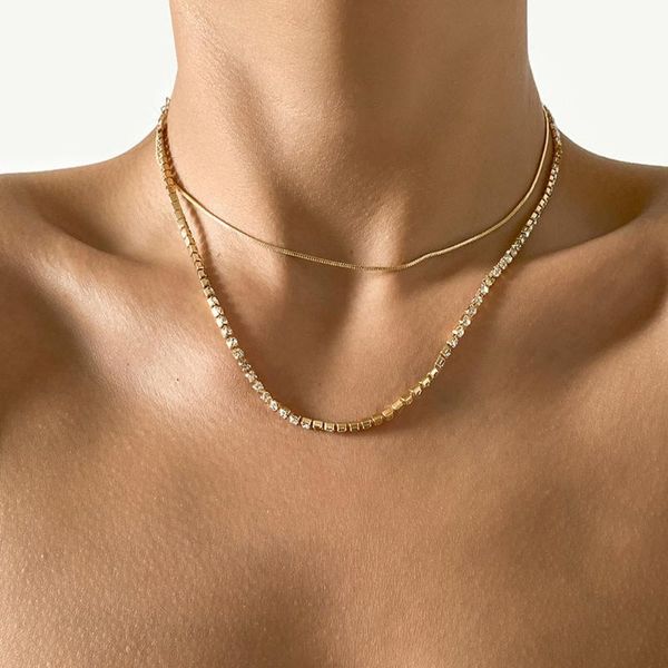 

chokers fashionable simple shiny crystal mesh necklace women's retro sweet romantic charm rhinestone necklaces girl wedding jewelry, Golden;silver