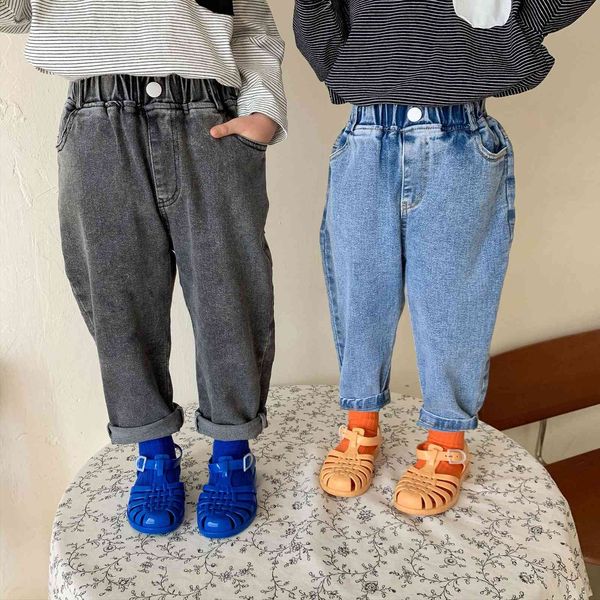 

boys and girls spring cotton elastic casual jeans 2-6 years kids all-match denim pants children bottoms 210508, Blue