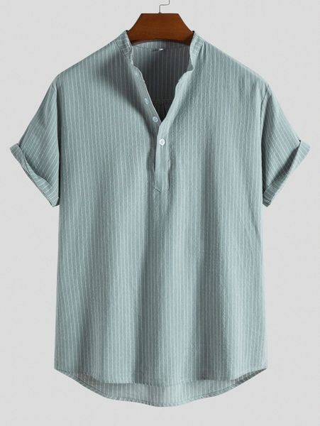 

men striped half button high low shirt f361#, White;black