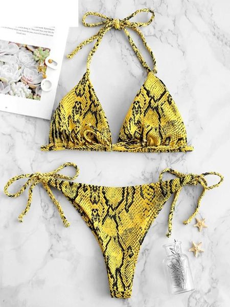 

one-piece suits women bikini snake skin swimsuit tubebandage beachwear 2021 push-up tankini two piece swimwear backless