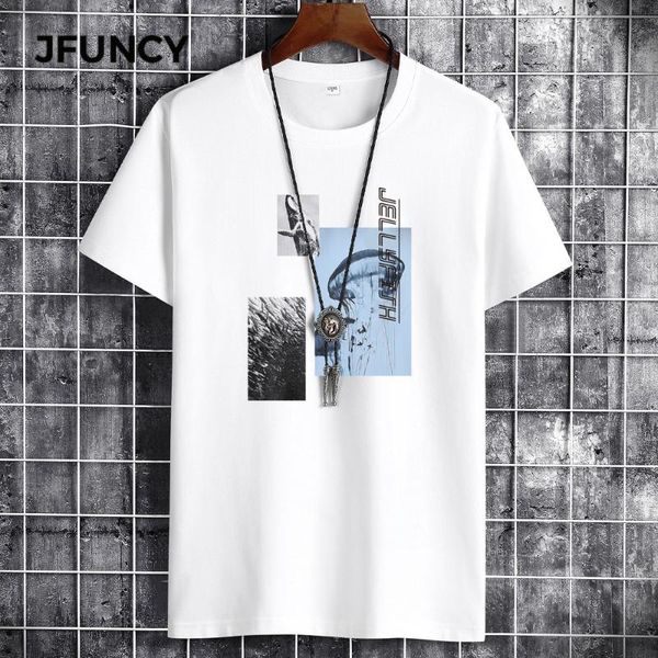 

men's t-shirts jfuncy 2021 summer man oversized t-shirt cotton fashion letter printed tshirts loose breathable short-sleeved men top, White;black