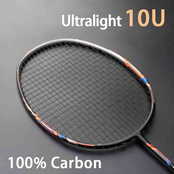 

super light 10u 52g 100% carbon fiber strung badminton rackets g4 13kg professional racquet with bags strings speed sports adult