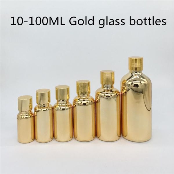 

storage bottles & jars 10ml 15ml 20ml 30ml 50ml 100ml gold glass bottle vials essential oil with screw cap plug perfume 200pcs