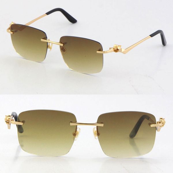 

2021new rimless fashion leopard series sunglasses metal driving vintage glasses designer uv400 frameless diamond cut lens eyeglasses 18k gol, White;black