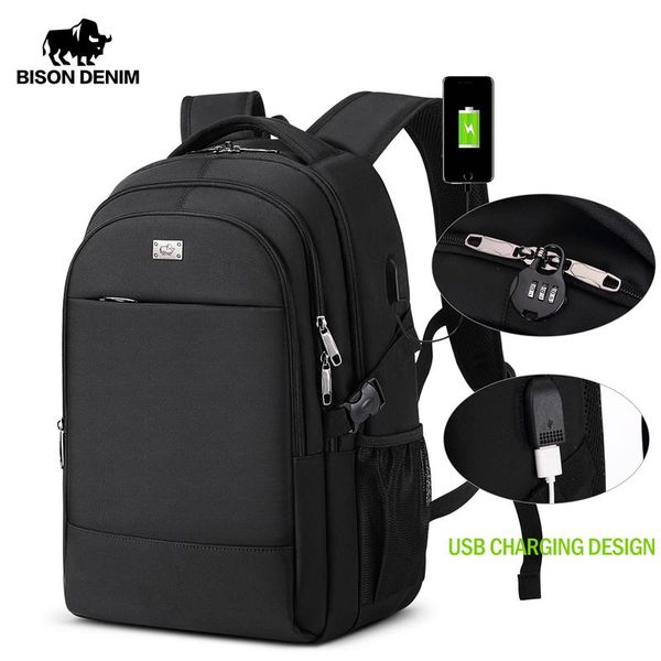 

backpack bison denim lapmen 17 inches business bag travel waterproof usb charge women n2768