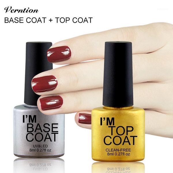 

verntion bottom gel 8ml varnishes nail polish base and coat primer long lasting soak off uv art nails1, Red;pink