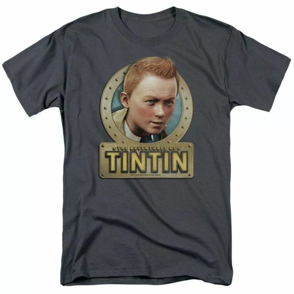 

the adventures of tintin metal t shirt mens licensed movie tee charcoal, White;black