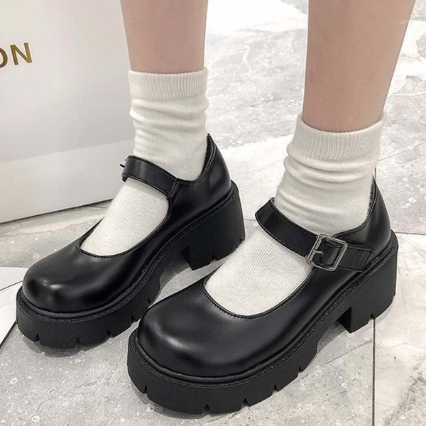 

female black platform buckle marry shoes women pumps chunky casual leisure spring sweet dress