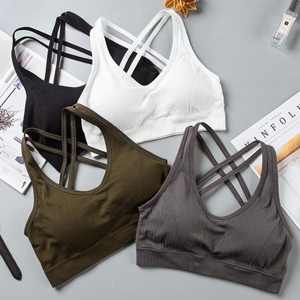 

yoga outfit women's sports bra seamless cross shoulder straps beautiful back chest-wrapped slim gather fitness tube gym underwear