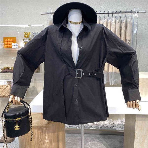 

sweaters nicho original industry heavy metal buckle waist shirt 2021 spring design top, White;black