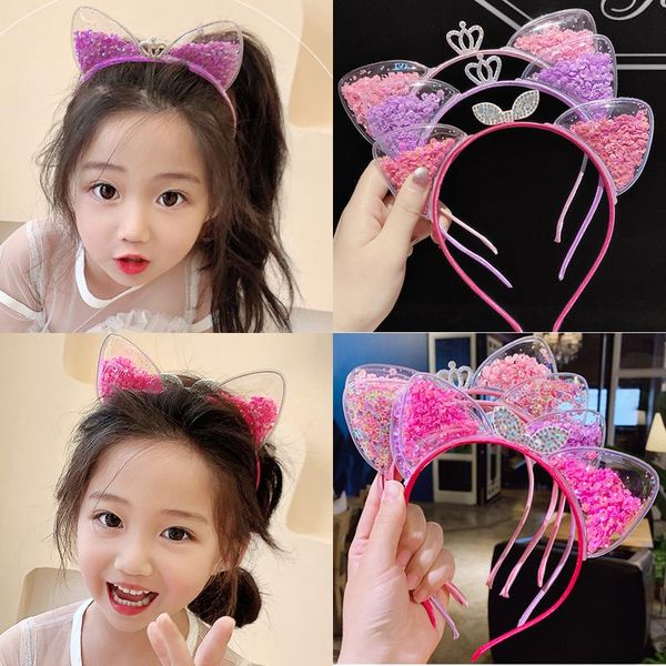 

pcs cute cat ear hairbands for kids sweet sequins crown hair accessories glitter headband diadem headwear gift children, Slivery;white