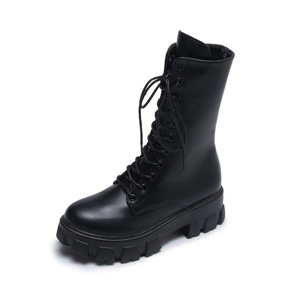 

boots women's ankle 2021 pu leather ladies black shoes 6cm thick sole platform female autumn winter