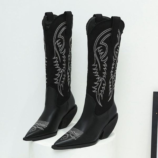 

boots 2021 warm fur winter women embroidery stretch high heels ladies long shoes over the knee, Black