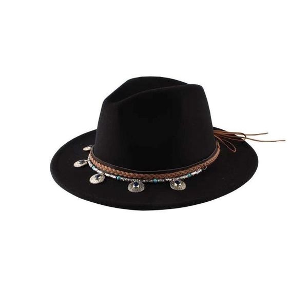 

wide brim hats 2021 fall style jazz hat british retro felt sun female tide belt buckle woolen anti-sack, Blue;gray