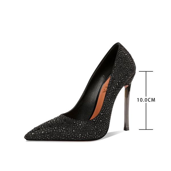 

dress shoes fall 2021 rhinestone sequined stiletto high heel women's fashion temperament party all-match heels, Black
