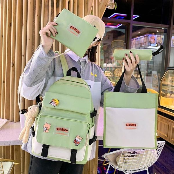 

school bags 4pcs/set canvas for teenager girls women lapbackpacks travel student book cute rucksack
