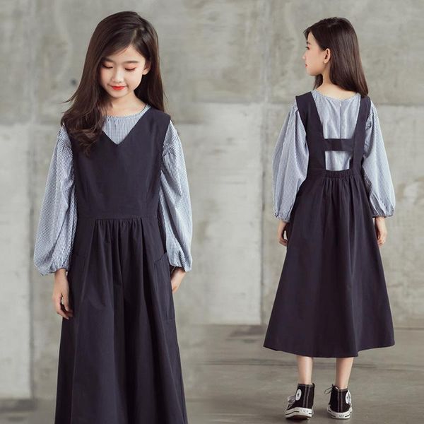 

clothing sets teenage girls dresses 2021 autumn long-sleeved t shirt vest dress two-piece suit for 12 13 14 years outfits, White