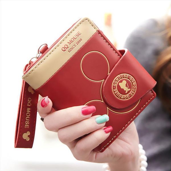 

cartoon wallet women short purse money bag zipper hasp coin cute mouse small for girl card holder carteira, Red;black