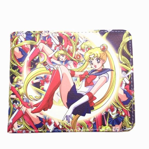 

cartoon sailor moon wallet girls young lady student short purse with coin pocket card holder wallets, Red;black
