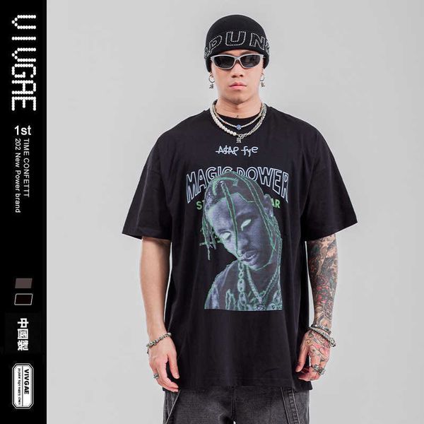 

vivgae fashion brand men's 2021 original dark hip hop street trend loose short sleeve t-shirt for men, White;black