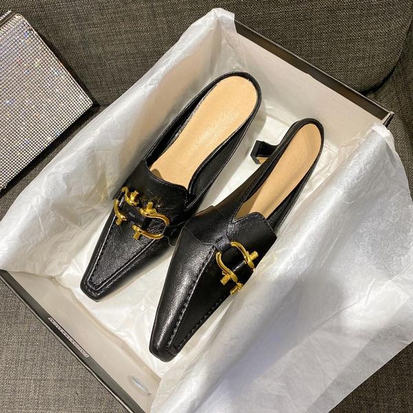 

slippers women slipper mules square head kitten heel slip-on shoes 2021 summer collection sandals femmes zapatos de mujer, Black