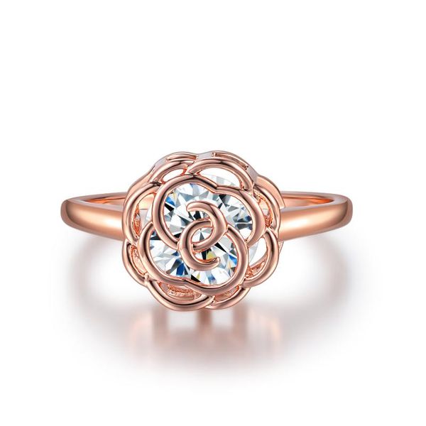 Обручальные кольца Ufooro Hollow Camellia Женское кольцо с цирконом Розовое Золото Серебряные Обручальные Ювелирные Изделия Оптом Оптом