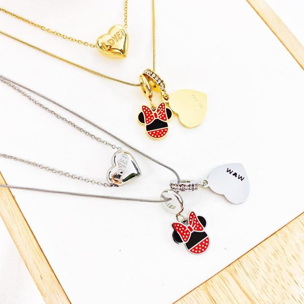 

earrings & necklace cartoon mouse castle stainless steel set necklaces for kids jewelry mini animal collier femme wholesale, Silver