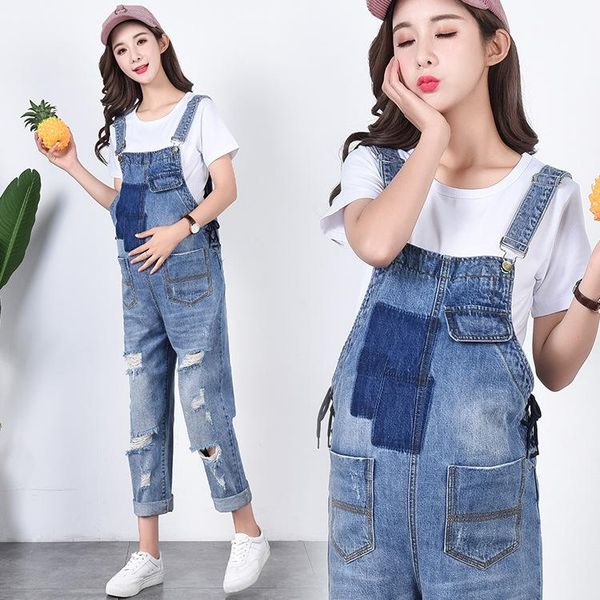 

denim maternity overalls jeans straps pants for pregnant women clothes pregnancy braced suspender jumpsuits rompers bottoms, White