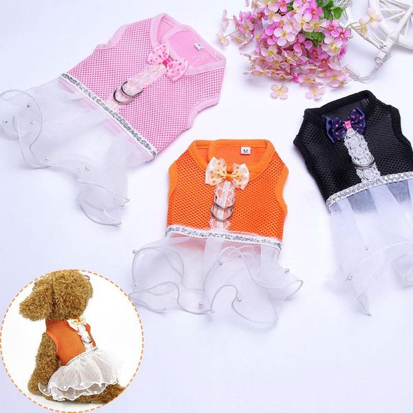 

dog apparel cute mesh harness leash set bowtie small cat dress collar pet lace tutu skirt vest clothes supplies