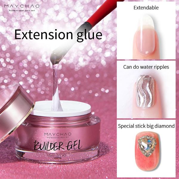 

nail gel maychao 15ml acrylic art transparent camouflage color fibre glass hard jelly quick building extend gum, Red;pink