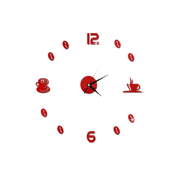 

acrylic self adhesive mirror coffee cup interior wall creative decoration mute clock (red) clocks
